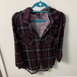 Plaid Button-Up Shirt in Purple and Black
